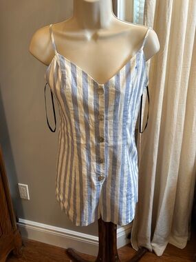 Forever 21 Striped Blue and White Button-Front Romper